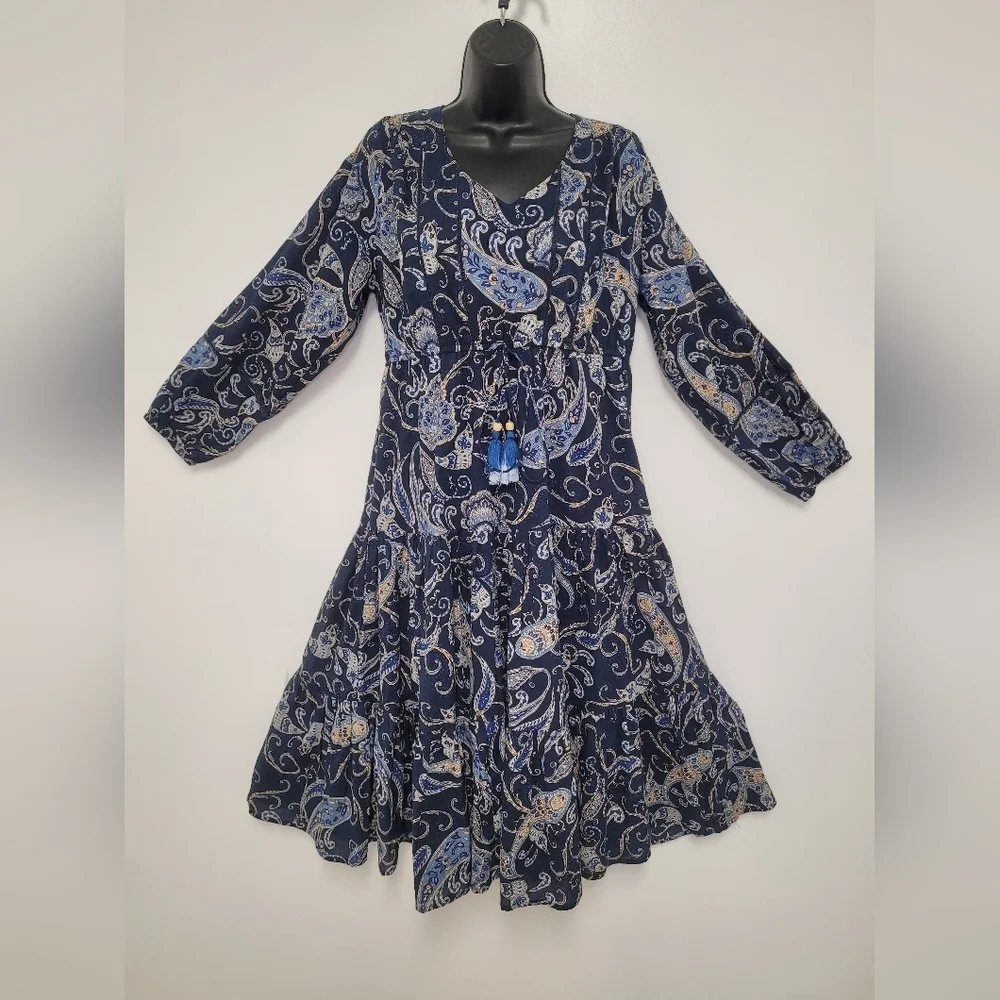 NWT Myra Bag 100% Cotton Donna Paisley Glory Dress Tiered Maxi Dress sz L
